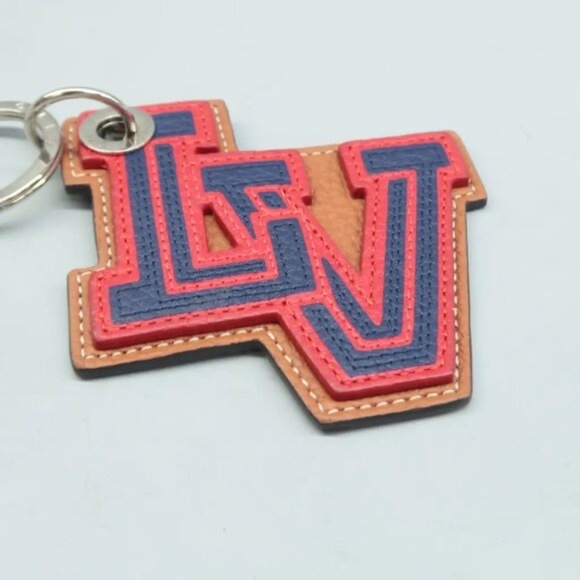 100% Authentic Louis Vuitton LV Letter Red&Blue Silver-tone Leather Bag Charm - Picture 5 of 7